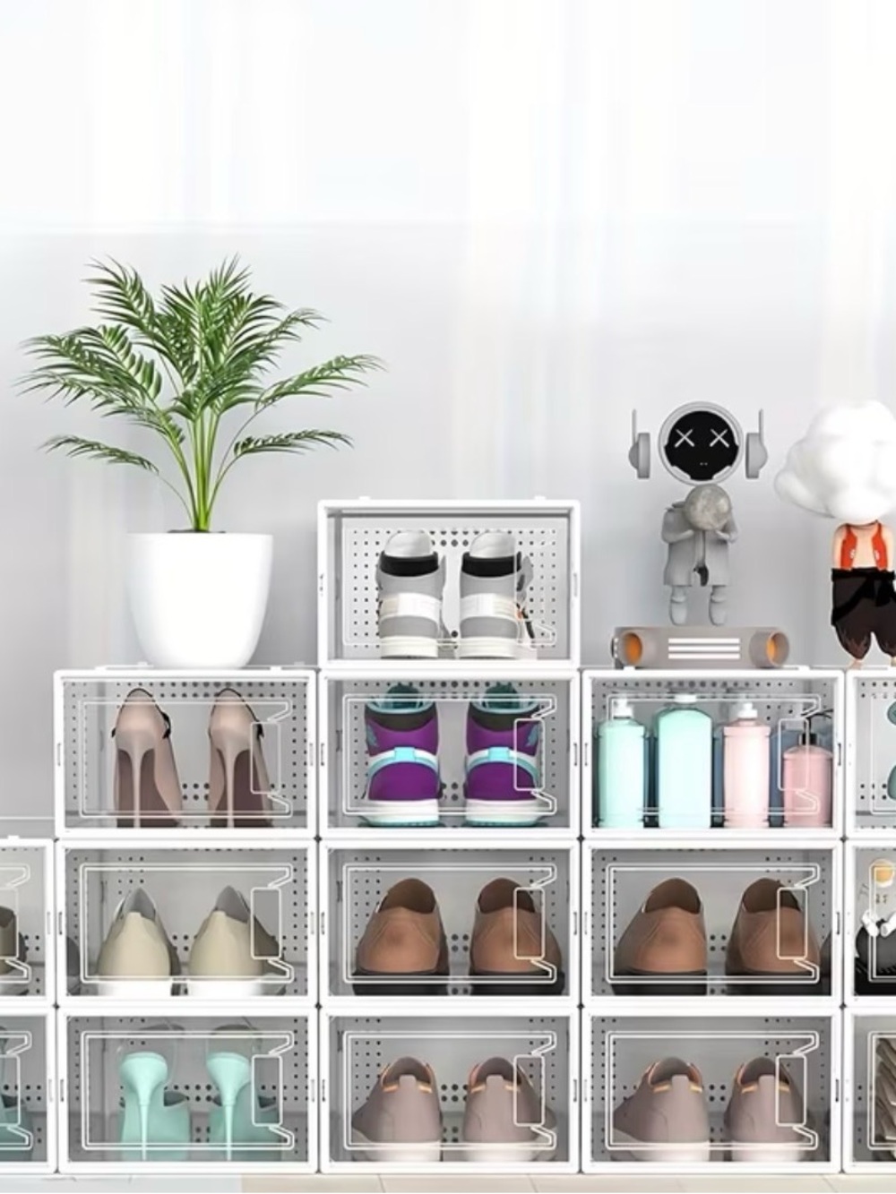 New 12-Pack Stackable Clear Plastic Shoe Storage Boxes (White)